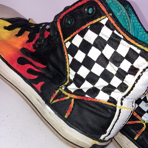Custom Hand Painted Flame Converse Sneakers SZ 3 kids - Picture 10 of 10
